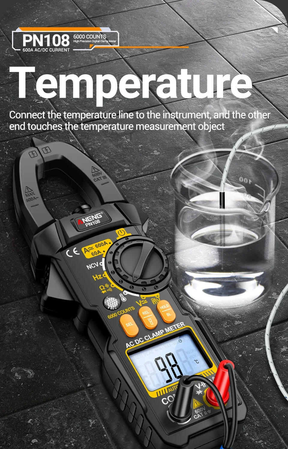 Zangenmessgerät Multimeter 6000 Zählt AC/DC Spannungsprüfer ANENG PN108 600 A Strom Widerstand Kapazität Hochpräzises Testwerkzeug – Detail 8