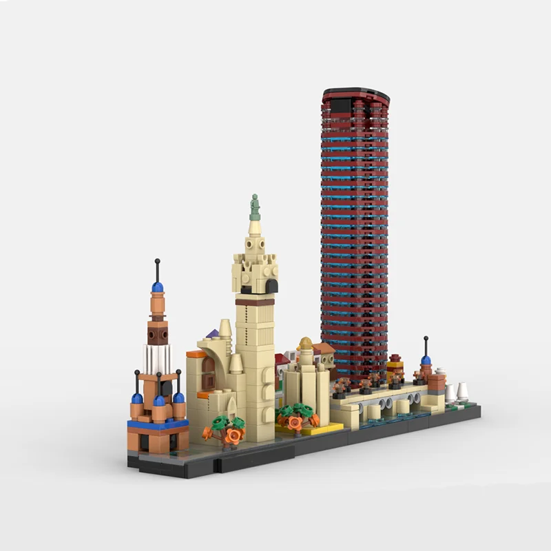 MOC Sevilla Skyline Architectuur Serie Bouwstenen Autoquia Giralda en Kathedraal South Tower Torre del Oro Baksteen Speelgoed Cadeau