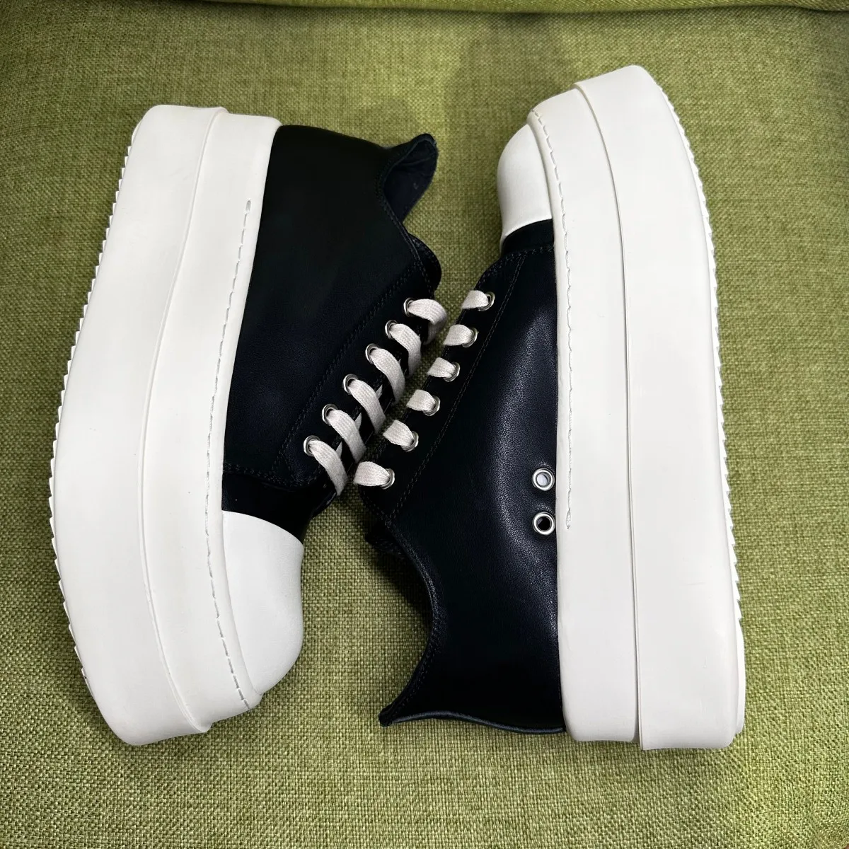 

Ro Luxury Men Shoe Women Sneaker Black Leather Low Top Casual Shoes Lace Up 6cm Thick Sole Pantshoes White Cowhide Flat Sneakers