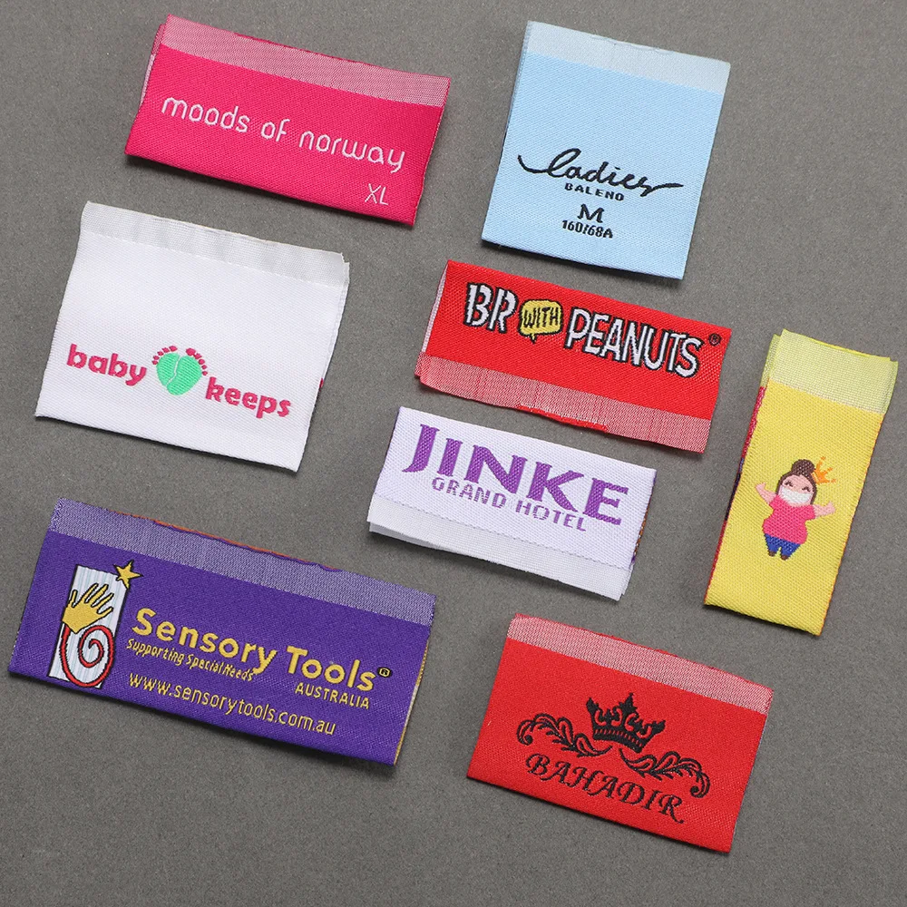 Custom Brand Name Clothing Woven Label Garment Fabric Label with Logo End Fold/Center Fold Hight Quality