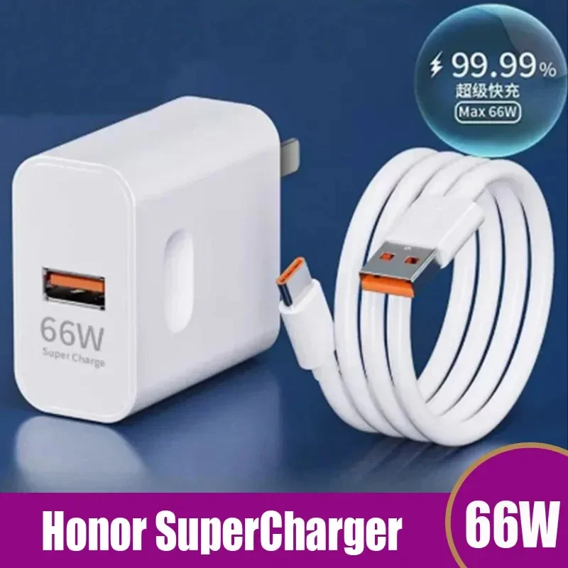 New Honor Magic V2 V3 VS2 VS3 V Charger 66W EU US SuperCharger Power Adapter 6A USB C Cable For Magic 6 5 4 3 Pro X30 X40 V40 X9