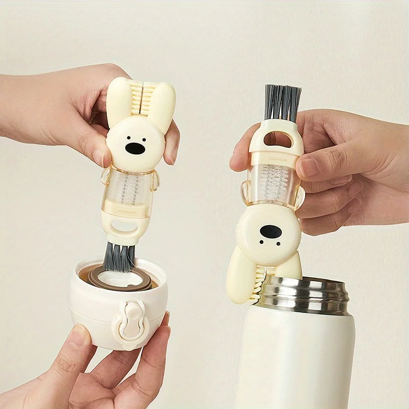 Rabbit-Shaped 4-in-1 Cup Lid Brush, Multi-Functional Household Cleaning Brush for Gaps, Suitable for Cleaning Baby Bottles and Cup Openings