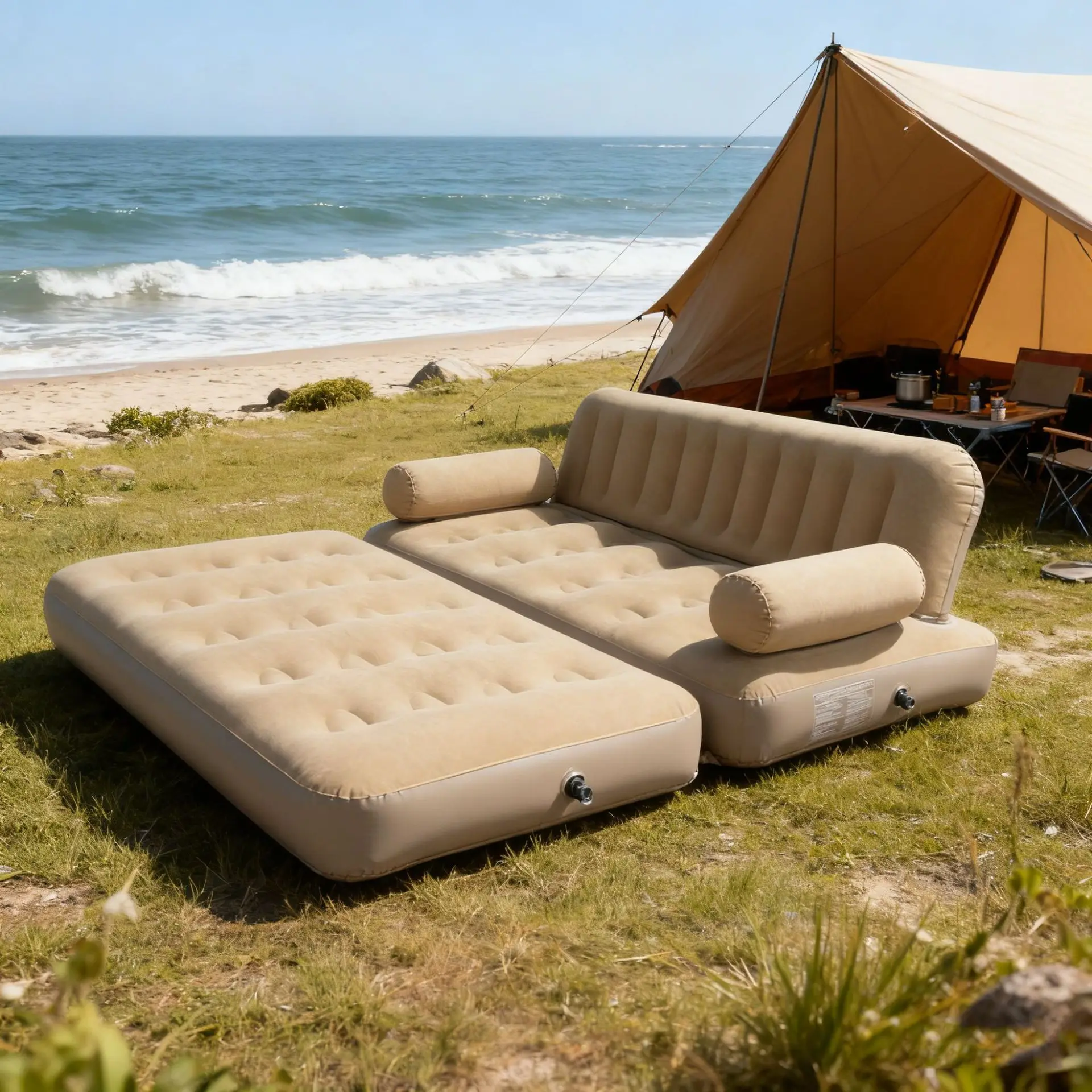 Inflatable Folding Sofa Double Camping Mat Travel Floor Covering Full Hair Back Sofa Bed