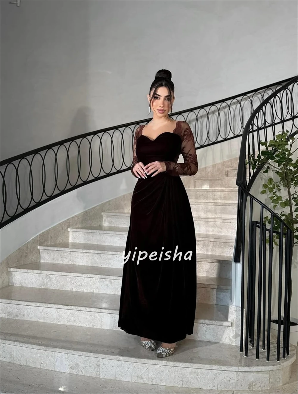 Robes longues en dentelle froncée, Style moderne personnalisé, plis froncés, droites, col carré, robes d'occasion sur mesure, tailles disponibles, Sexy