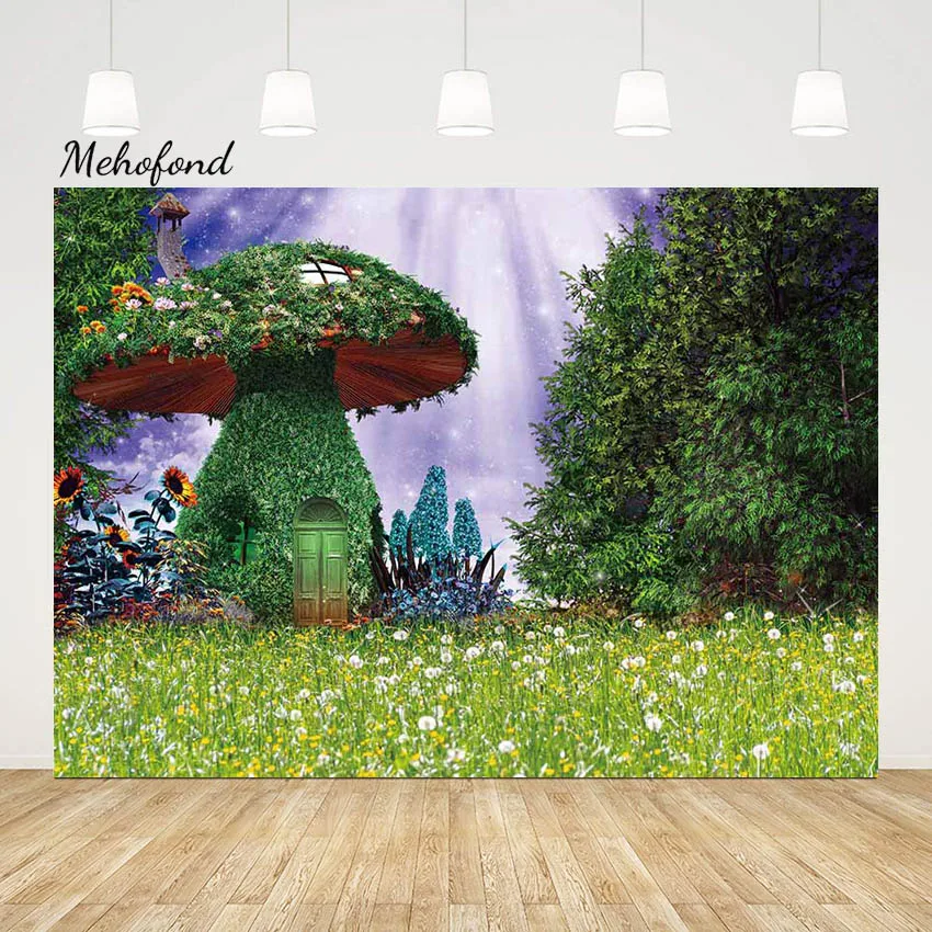 

Mehofond Spring Scene Backdrop Easter Grassland Fairy Tale Forest Child Newborn Background Floral Mushroom Elves Photo Studio