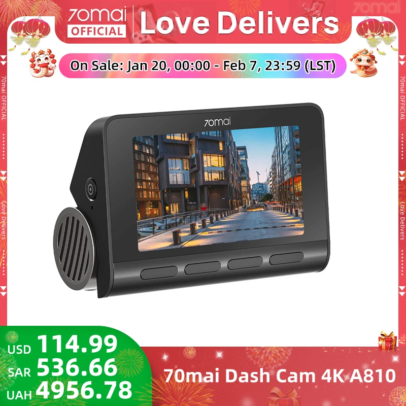 70mai Dash Cam A810 UHD 4K 150FOV GPS ADAS 24H Parking 4G Connectivity Car DVR 70mai 4G A810 HDR Dual-Channel Route Tracking