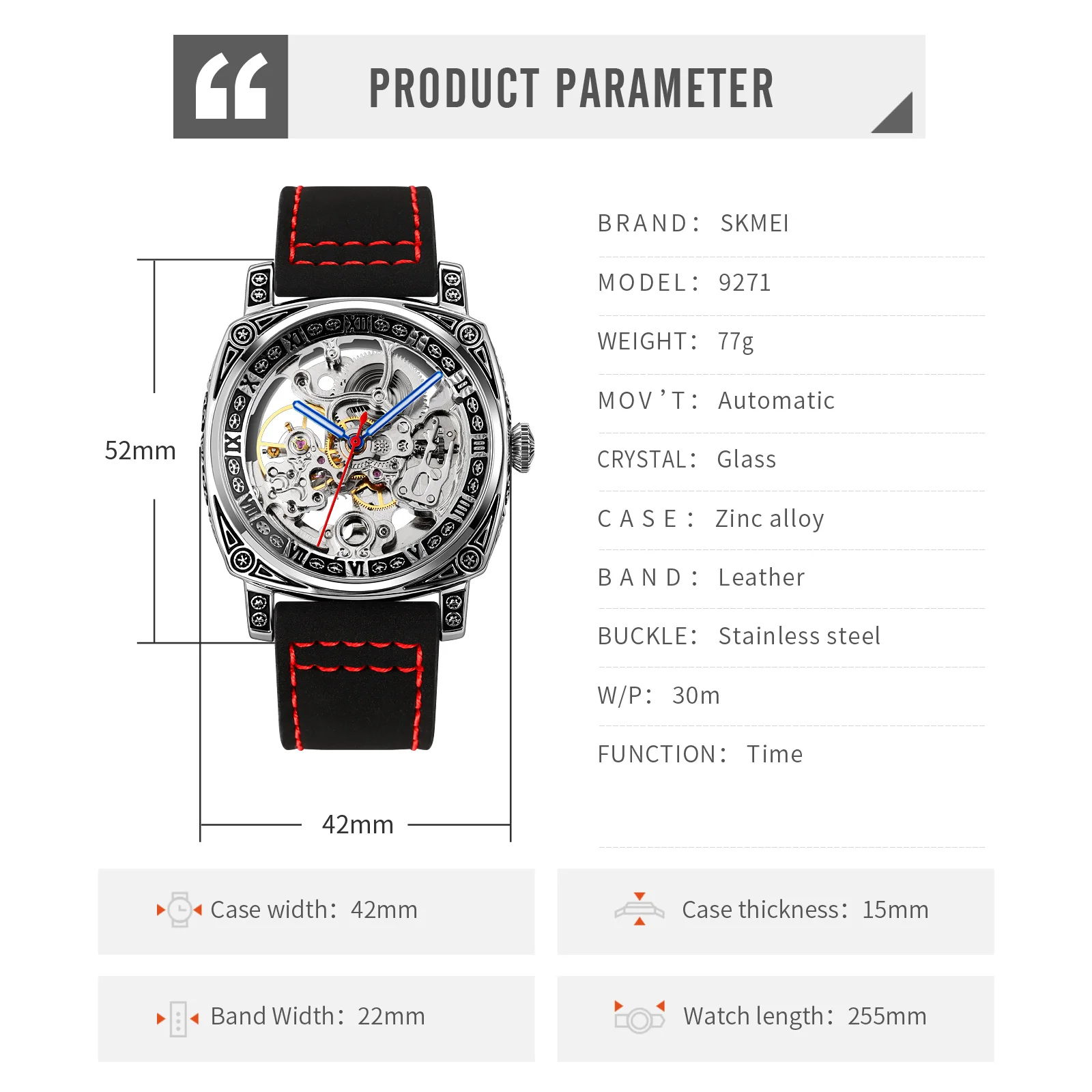 SKMEI Luxury Fully Automatic Watch For Men Carved Clock Hollowed Mechanical Watch Fashion Waterproof Wristwatch Reloj Hombre