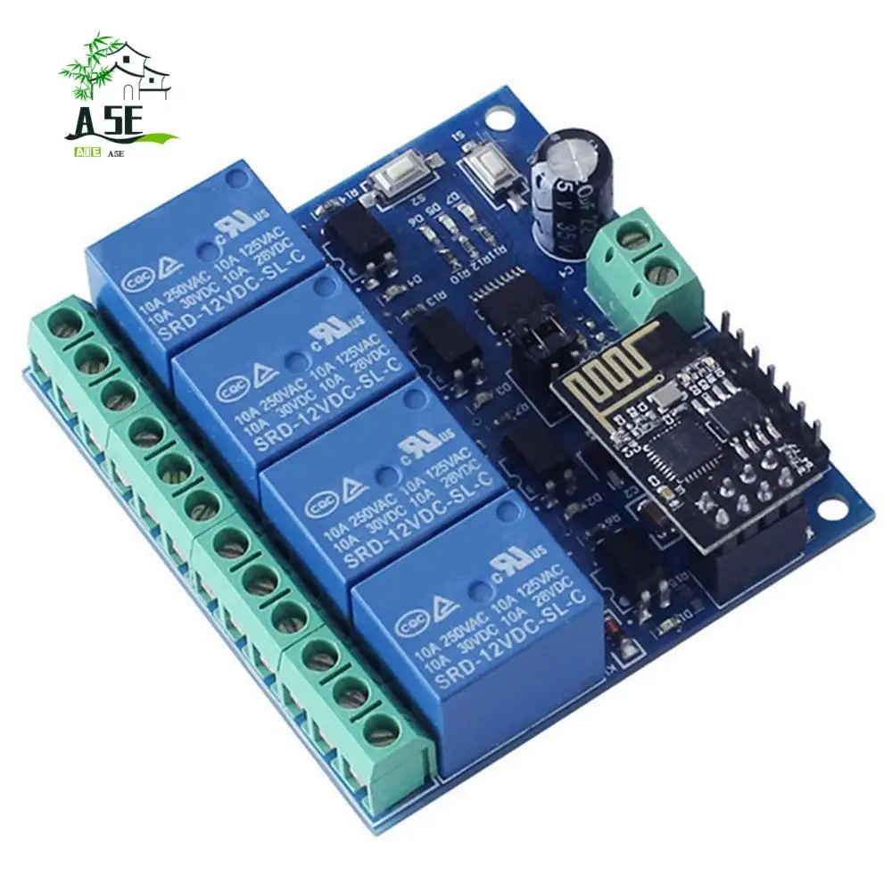 A05E-DC 12V ESP8266 ESP-01 4-Channel Relay Module Wifi Module For Iot Smart Home Mobile Phone APP Controller Wifi Relay