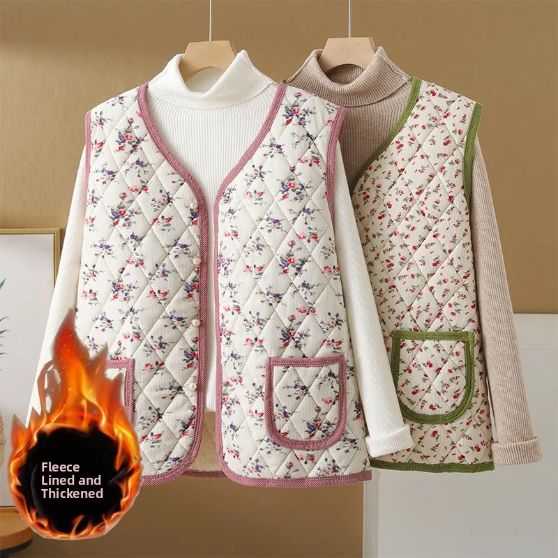 

Винтажный жилет Thiened с цветочным принтом, теплый внутренний тонкий Sle, старая ткань информацион многослойная верхняя одежда, универсальная orth длина, B...