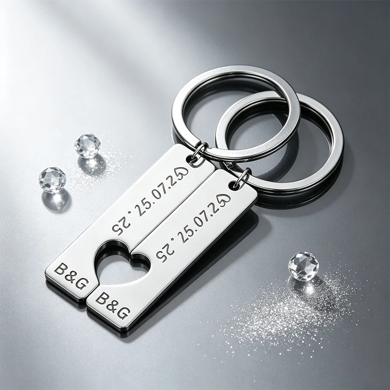 Couples Custom Name Date ID Tag Keychains, Valentine's Gift