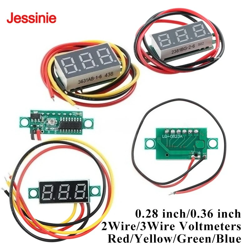 1-10pcs 0.28 0.36 Inch 2/3 Wire DC LED Display Digital Voltmeter Voltage Meter Auto Car Mobile Power Voltage Tester Detector