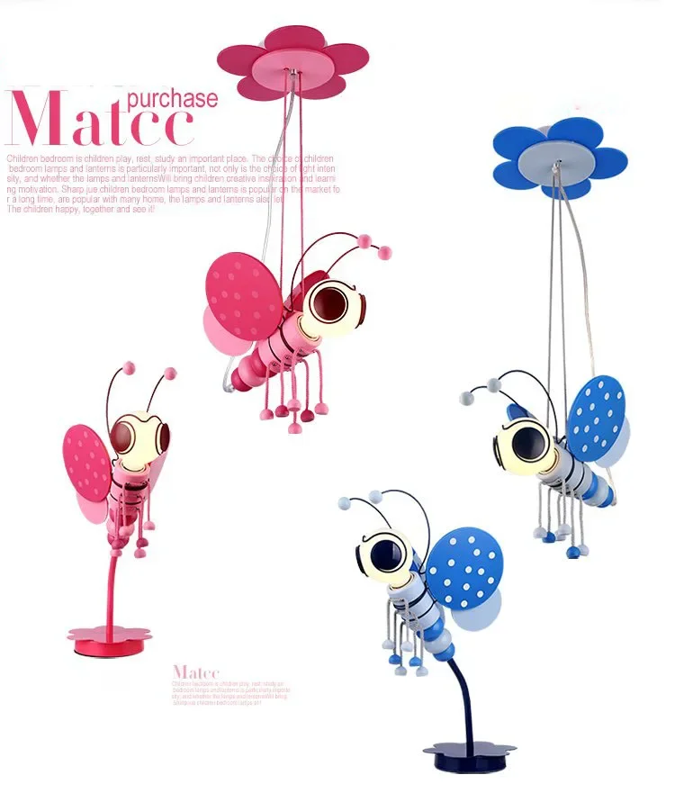 Retail Wholesale Modern Blue/Pink LED E14 Cartoon Bee Pendant Lamp For Children Bedroom Kids children's Night Lights