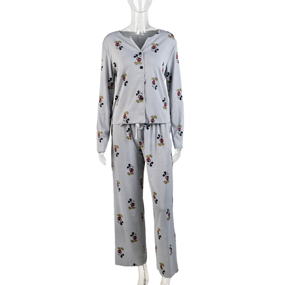 Cartoon Mickey Mouse Pyjama Lente Herfst Lange Mouw Dames Nachtjapon Set Leuke Thuis Nachtkleding V-hals Thuis Kleding