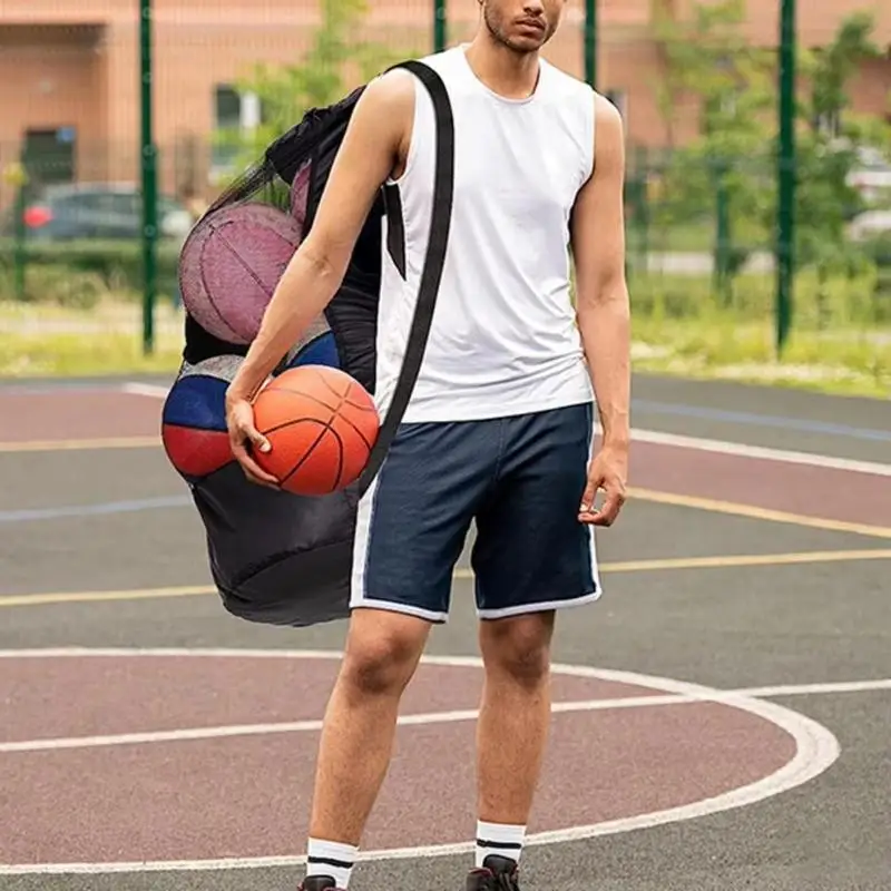 1 Stück Extra Großer Netz-Zugbeutel für Fußball, Basketball, Volleyball mit Reißverschlusstasche Sporttasche – Detail 7