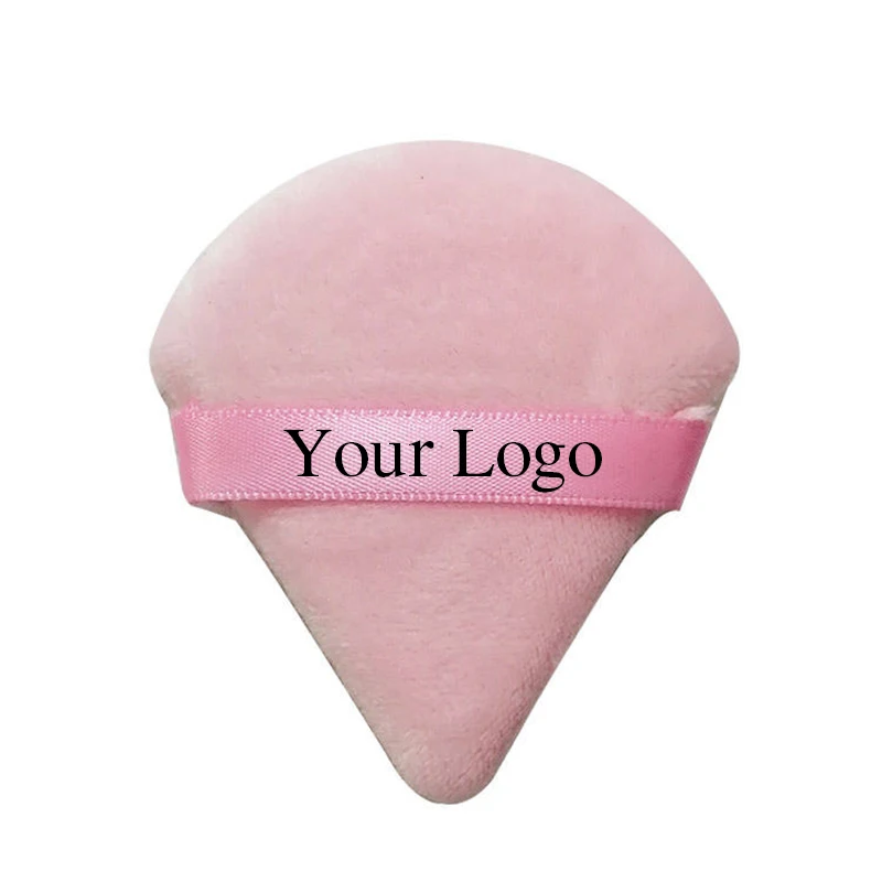 100pcs Custom Logo Pink Color Reusable Microfib Cotton Makeup Remover Pads Triangular Loose Powder Makeup Beauty Tool on Tag