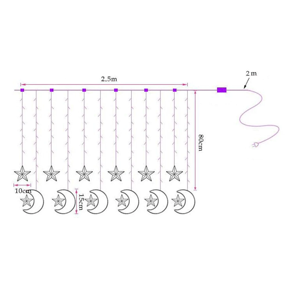 

2.5m 138LED Star Moon Light Curtain Fairy String Garden Party Decor Warm White USB Powered Window Hanging for Home