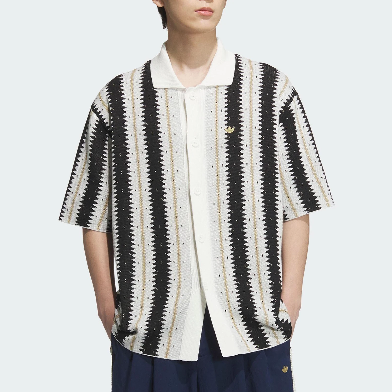 

Adidas genuine Originals Men's Crochet-Knit Striped Breathable Shirt KE5833