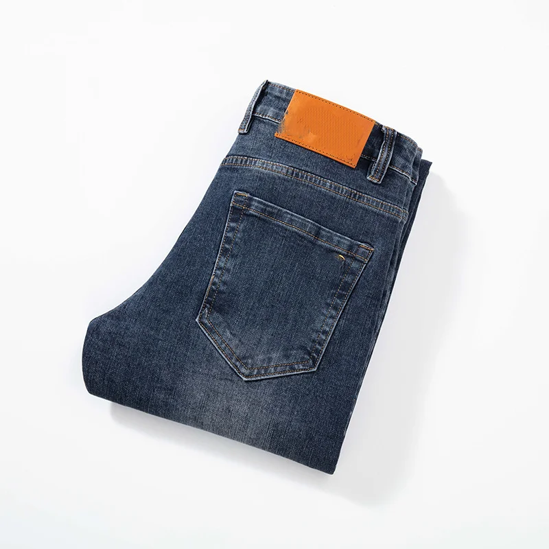

New Trendy Jeans Spring Summer Men's Jeans Slim Fit High-End Elastic Versatile High-Quality Blue Small Straight Leg Pants