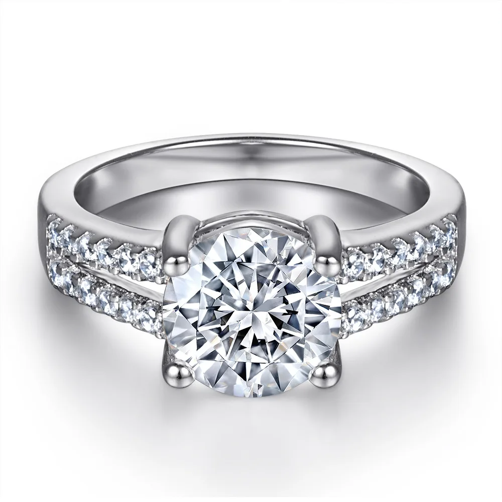 

18K gold PT950 platinum S925 silver 7-layer electroplated gold ring, women's 2-carat gemstone fashionable four claw wedding ring