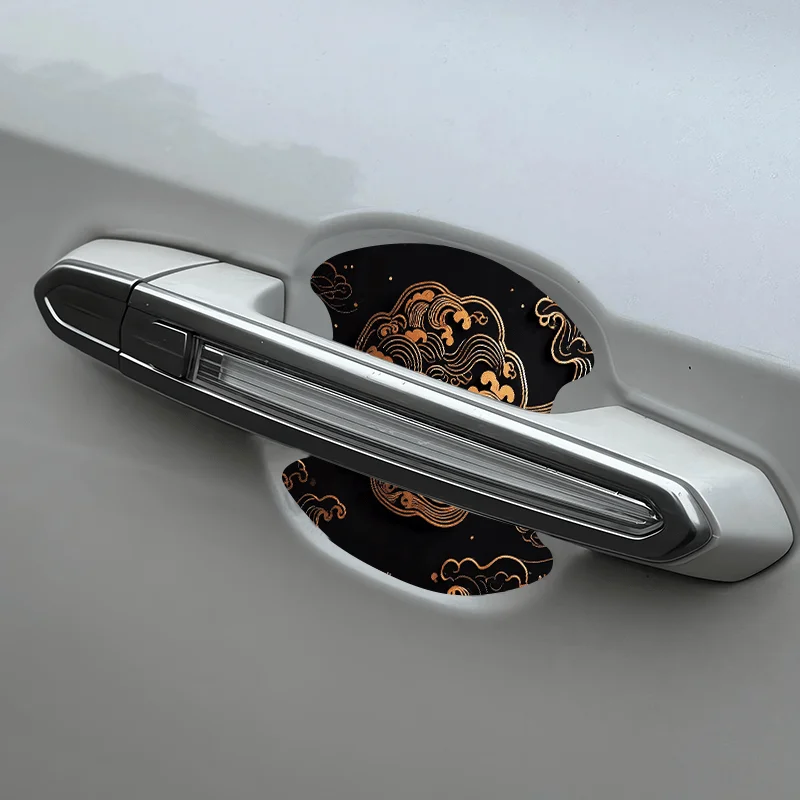 Autocollants anti-rayures pour poignée de porte de voiture, motif nuage doré chinois traditionnel, autocollants résistants à l'usure en PVC, 4 pièces/ensemble