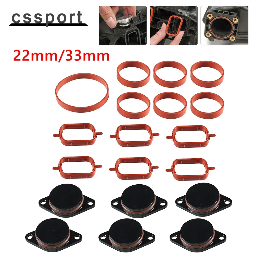 6PCS 22mm/33mm Swirl Flap Removal Repair Kit For BMW E60 M47 M57 E87 E90 E39 6 Cylinder with Intake Manifold Gasket Seal 