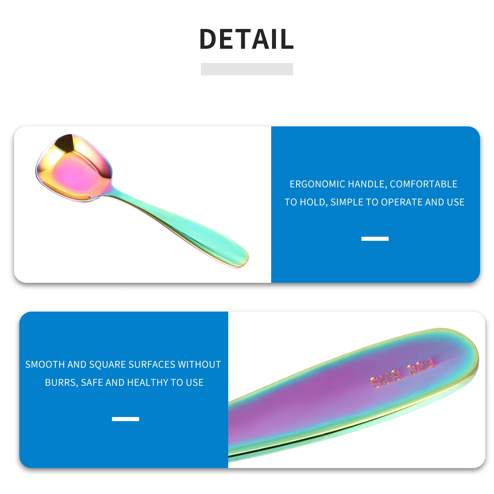

6pcs Stainless Steel Square Spoons Ice Cream Flat Spoon Kitchen Gadgets Food Serving Spoon For Cake Watermelon Snowball Home
