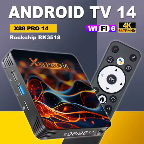 X88 Pro 14 TV Box Android 14 RK3518 Quad Core 2GB RAM 16GB ROM 4K LAN 100M Wifi6 BT 5.0 Voice Remote Media Player Set Top Box