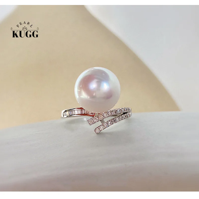 

KUGG PEARL18K White Gold Rings 10-11mm Real Natural Australian White Pearl Ring for Women Luxury Party Jewelry