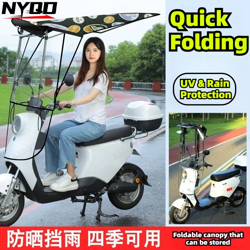 Upgraded Electric Bike Canopy 360° Rotatable Foldable Windproof Waterproof UV Rain Shelter for E-bike Scooter