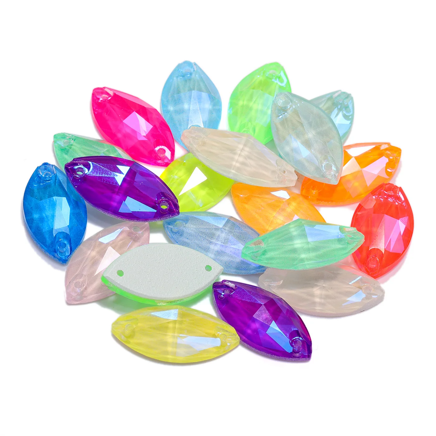All Size Navette Shaped Glass Flatbase Sewing Rhinestones Electric Neon Series Hotsale Crystal Stones For Garment Decoration