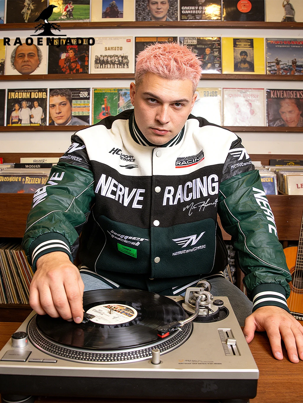 

Men's Plus-size Racing Jacket Casual Bomber Baseball Coat Streetswear Outerwear with Faux Leather Sleeves and Fine Embroidery