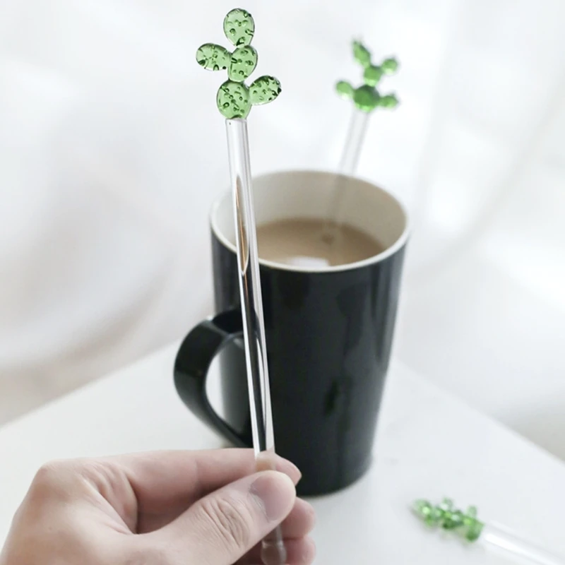 Novel Swizzle Sticks Glass Coffee Stirrers Cactus Shape Stirring Sticks Reusable Stirrers Stir Cocktail Drink  87HA