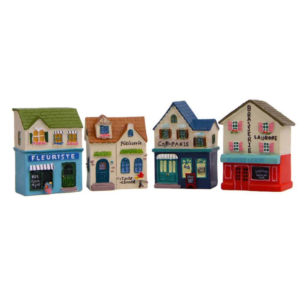 4 قطعة ديكور مصغر من الراتنج مشرق الترفيه كوخ شكل سطح المكتب خزانة الجدول زخرفة للمنزل غرفة المعيشة غرفة نوم سيارة الطرف