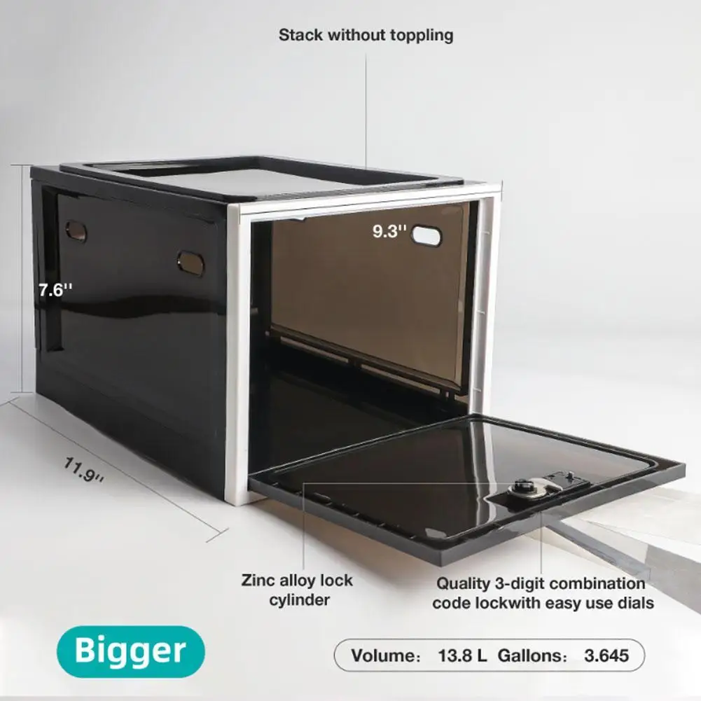 Lockable Box Large Capacity Clear Locking Box For Storage Bin Organizer Box For Fridge Food/Home Safety Password Medicine B P9V8