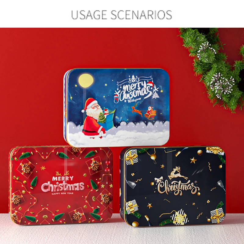 Christmas Square Metal Tinning Can Set Candy Box Gift Storage Box Biscuit Can Iron Can Home Storage Box