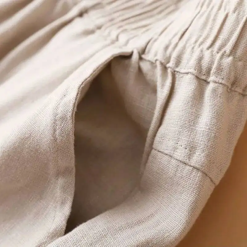 2025 Summer Women Capris Pants Casual Solid High Waist Cotton Linen Harem Pants Streetwear Short Trousers Pantalon Femme