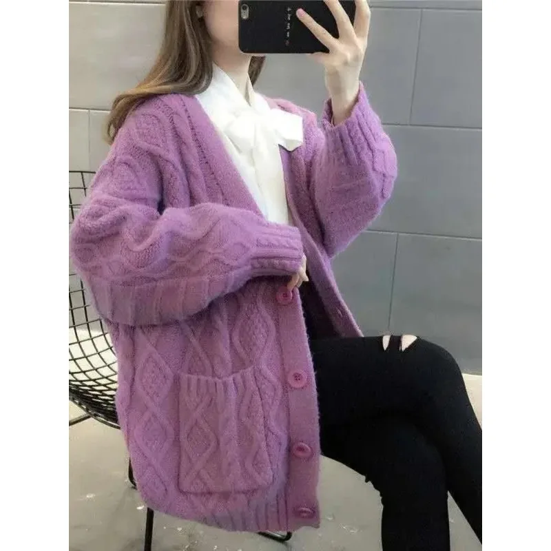 

Sweaters Women Knitting Cardigans Casual V-Neck Long Sleeve Daily Solid Color Fashion Loose Single Breasted Sweater Cardigan N27