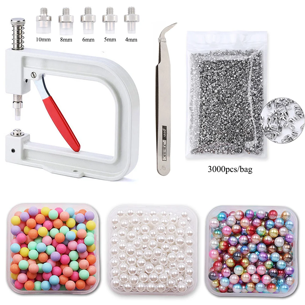 1 Set Pearl Setting Machine Tools 5 Sizes Resin Beads Half Pearl Fabric Fixed Manual Press Machine for Garment DIY Accessories