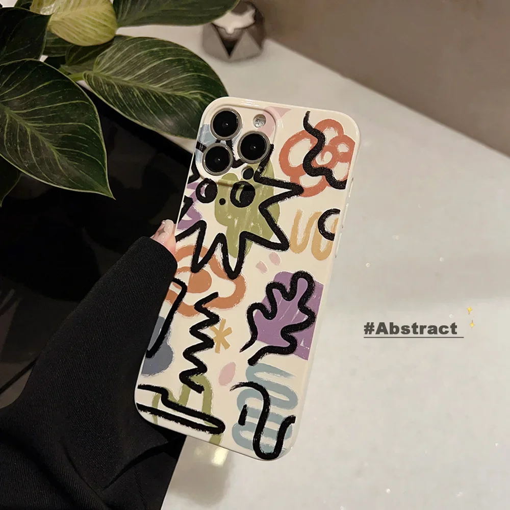 Retro Funny monster Graffiti abstract art Phone Case For iPhone 14 13 12 11 Pro Max 14Plus Case Cute Colorful cartoon Soft Cover image 3
