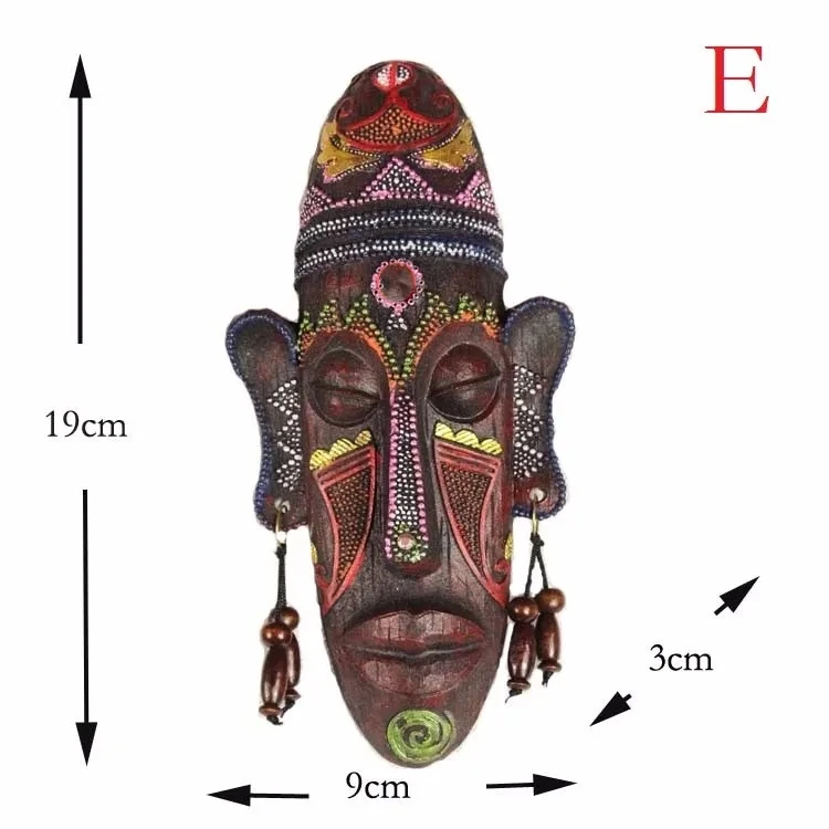 Zakka 3D Hand Painted Crafts Gift Personality Retro African Masks Metope Wall Hanging Decor For Home Living Room Bar Ornament
