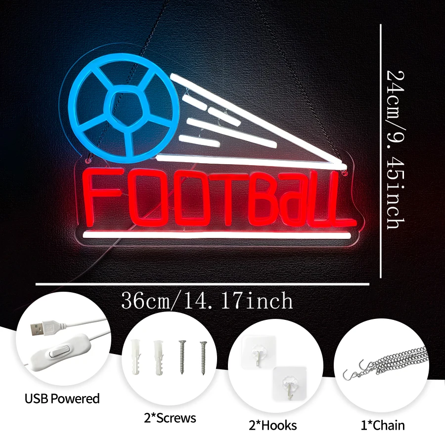 Football Led Neon Sign, The Best Gift For Teenagers And Football Lovers, Used For Bedroom, Game Room, Club Party, Man Cave Decor
