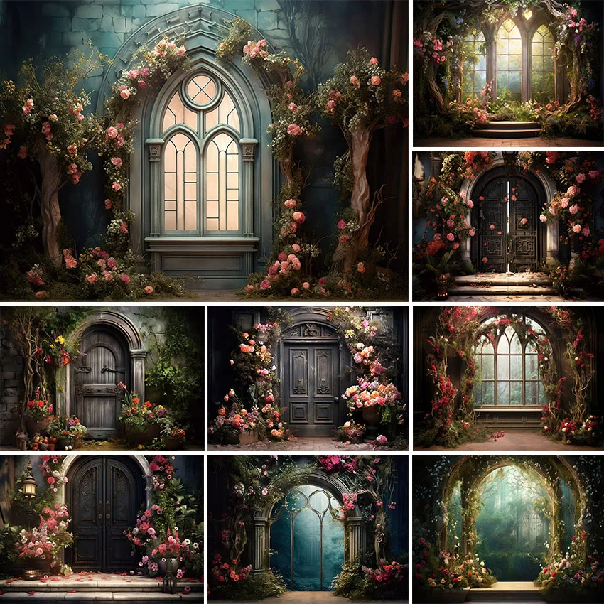 

Avezano Spring Photography Background Fairyland Garden Wall Arch Door Windows Flower Portrait Photo Backdrop Photocall Props