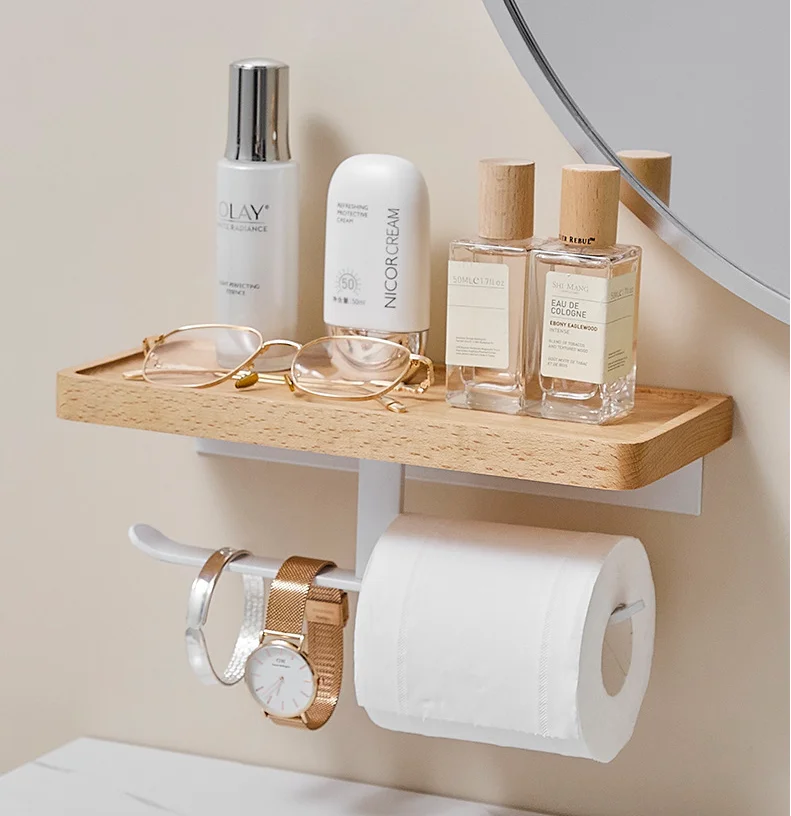 Log beech toilet roll box facial tissue paper holder toilet roll paper solid wood frame paper towel roll paper holder phone rack