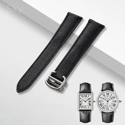 High Quality Cowhide Accessories for Cartier Tank Must London Solo Solid Stainless Steel Buckle 16 17 20 22 23mm Watchbands