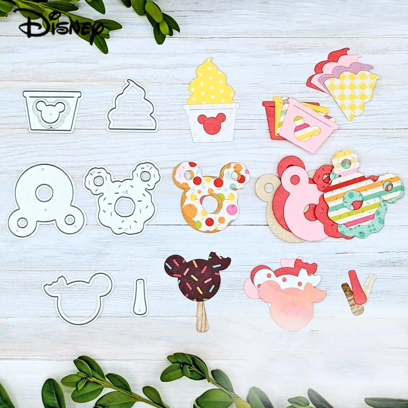 Troqueles de corte de Metal de Donuts de Mickey Mouse, plantillas troqueladas de punzón de Disney para álbum de recortes Diy, tarjetas de papel en relieve decorativas