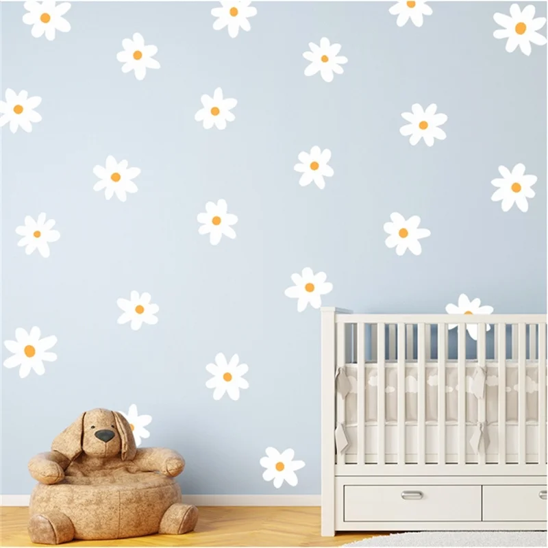 Self-Adhesive Decorative Wallpaper Cartoon White Flowers Home Decor Wall Stickers For Girl Room INS Bedroom DIY Art Mural