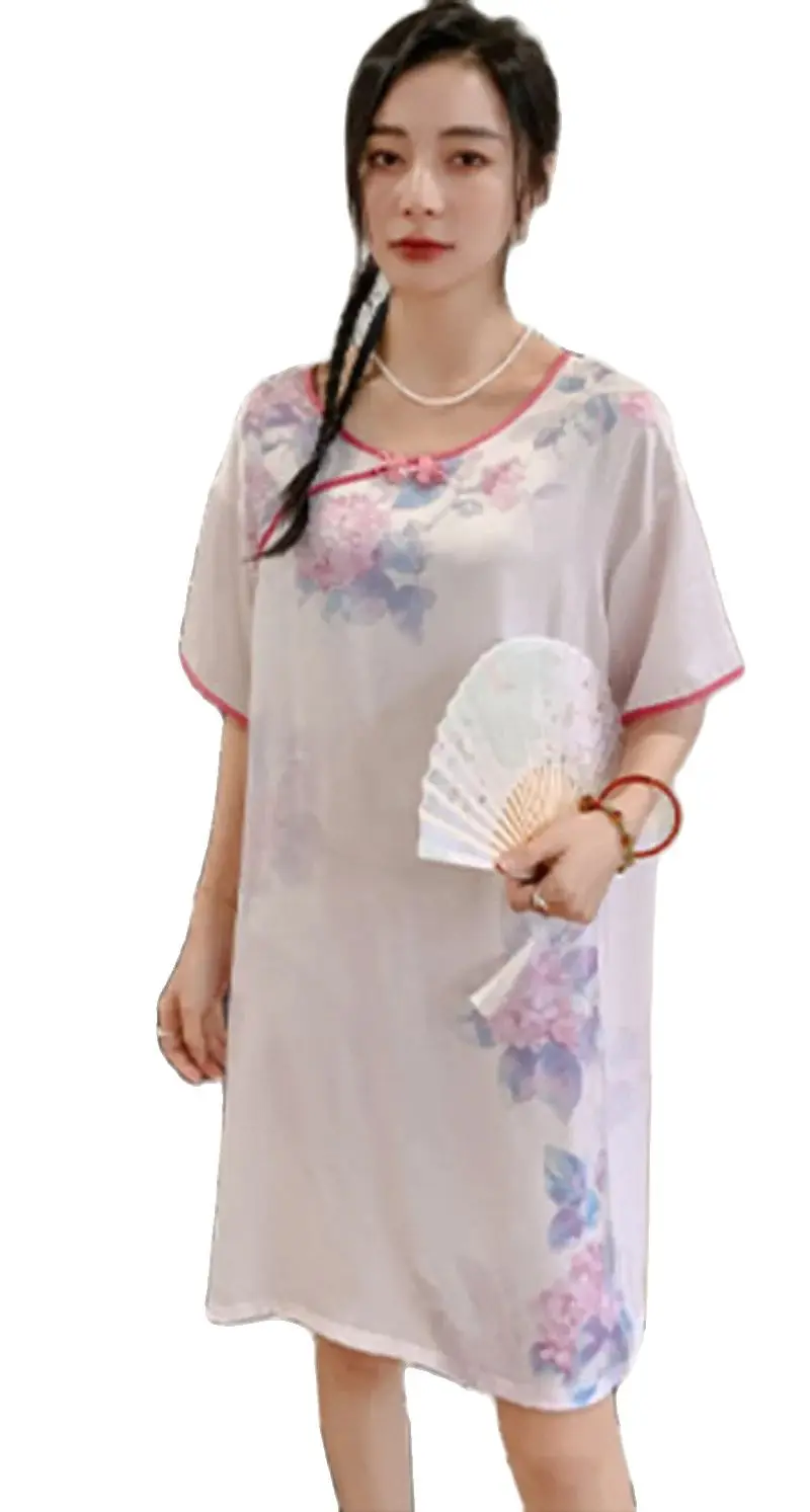 

Pajamas Woman Offer Nightgowns White And Black Purple Flower Nightdress Nightwear Cute Lovely Summer Fashionable Ladies Loose