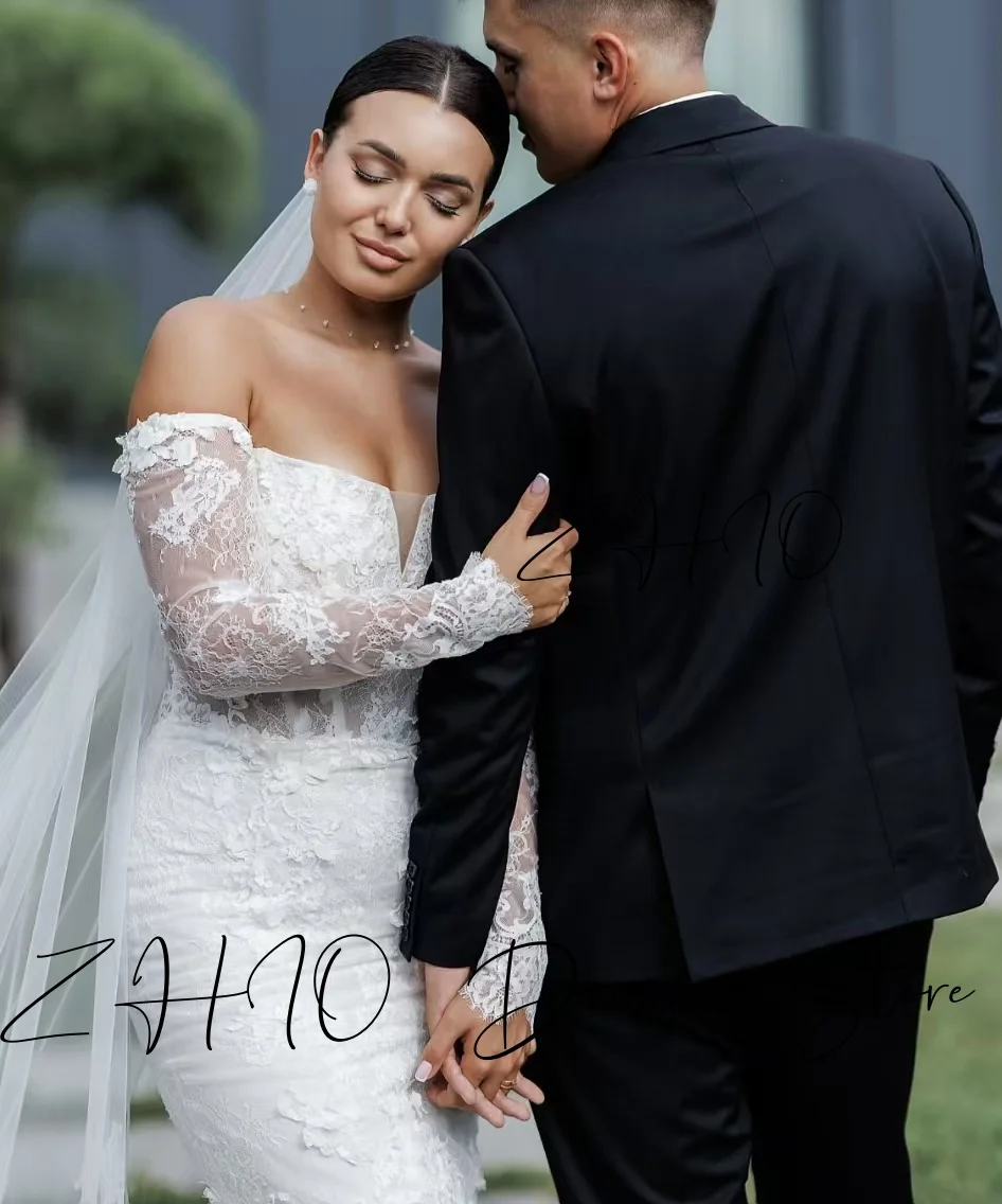 ZHIO Elegante Applicaties Trouwjurk Sweetheart Off Schouder Zeemeermin Sweep Trein Witte Kanten Bruidsjurk CustomizedRobe De Mariée