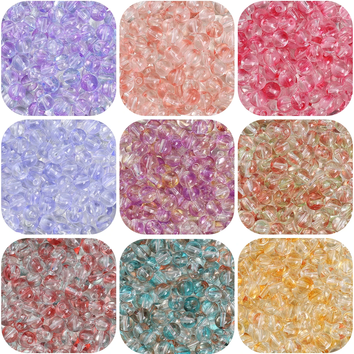 8mm Glass Jelly Bubble Double Round Beads For Making Jewelry DIY Earring Bracelet Necklace Women Girls Accessories 50pcs