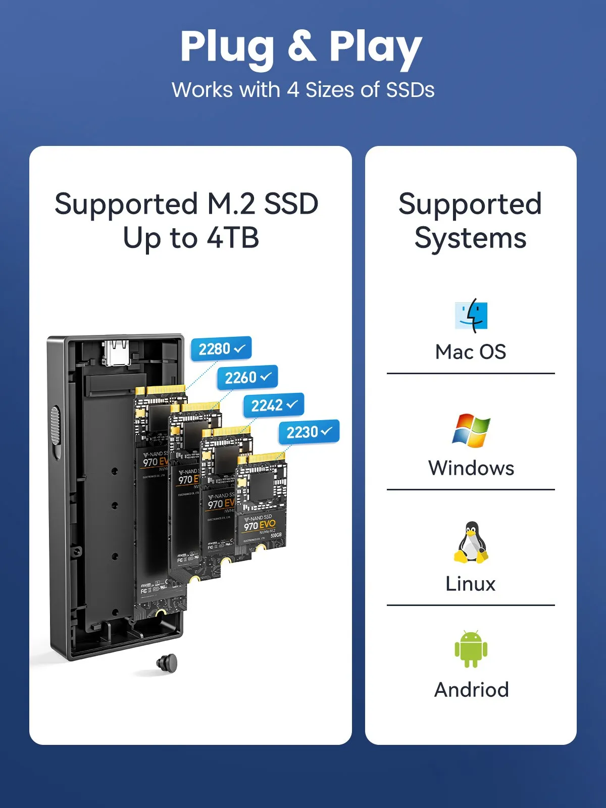 ORICO M.2 NVMe SSD Enclosure Container Design 10Gbps M2 SATA SSD Case USB3.1 Gen2 Type-C Output for Laptop Computer Accessories
